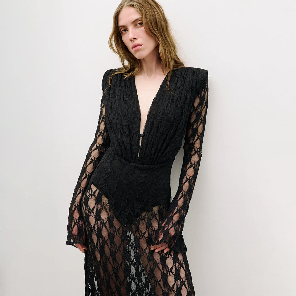 Autumn Winter French Lace Long Sleeve Lining Dress Women Clothing Dress Sexy Evening Dress Christmas