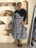 Stitching Houndstooth Spring Autumn All Match Long Sleeve Women Dress