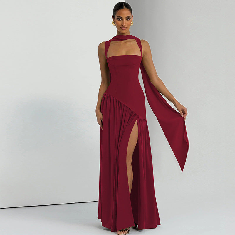 Women Clothing Winter Camisole Slim Solid Color Split Ribbon Dress Women