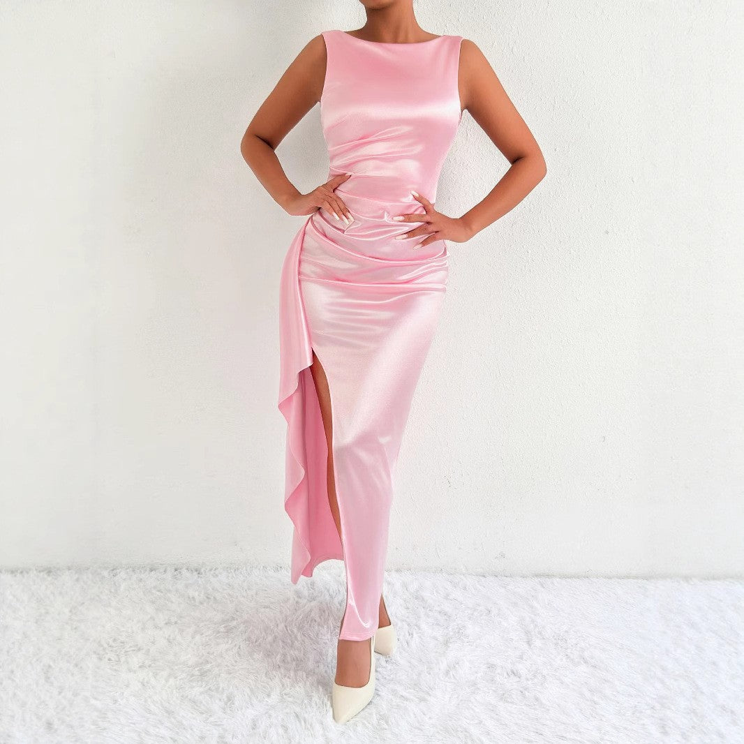 Sexy High Split Sleeveless Irregular Asymmetric Dress Slim Backless Maxi Dress