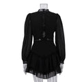 Hollowed out Design Chiffon Dress for Women Stand Collar Long Sleeve High Waist A line Dress