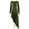 Autumn Winter Graceful Fashionable Women Slim Dress Sexy Pleated Irregular Asymmetric Maxi Dress