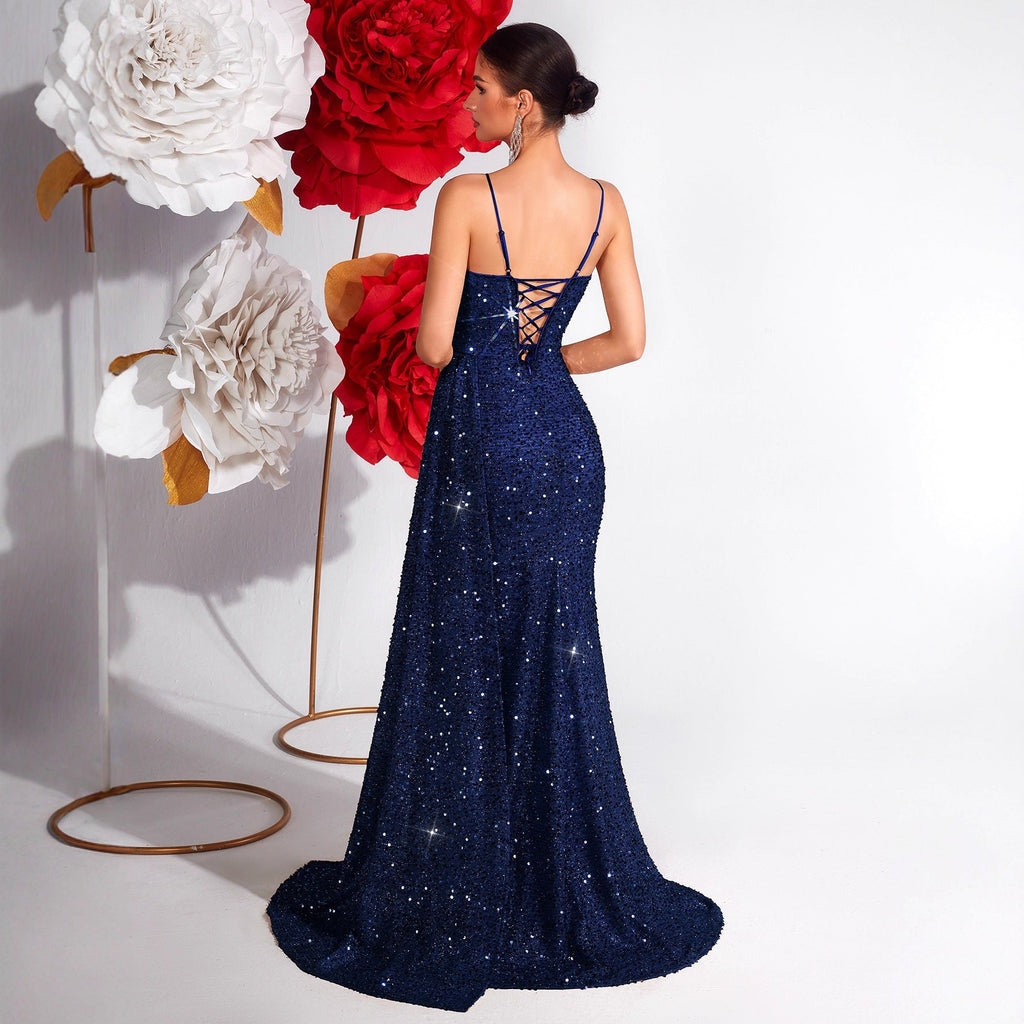 High End Heavy Industry High Grade Elegant Slim Fit Sequined Dress Light Luxury Party Ladies Evening Dress
