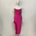 Sexy Split Tube Top Side Feather Bandage Slim Elastic Party Midi Dress Dress
