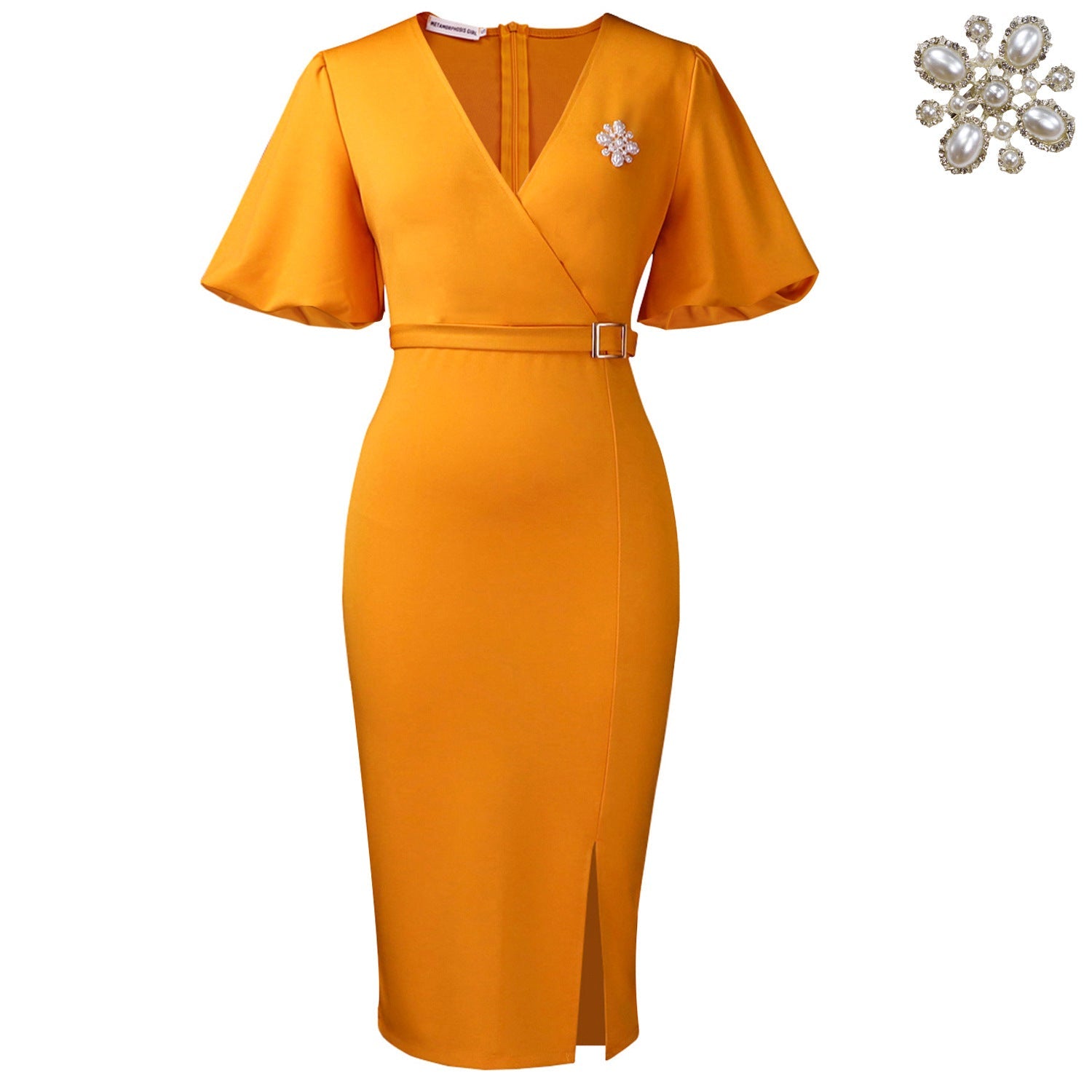 African Women Clothing Lantern Sleeve Summer V neck Hip Office Split Dress