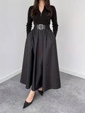 Hepburn French Black Long Sleeve Dress Early Autumn Wear V neck Dress