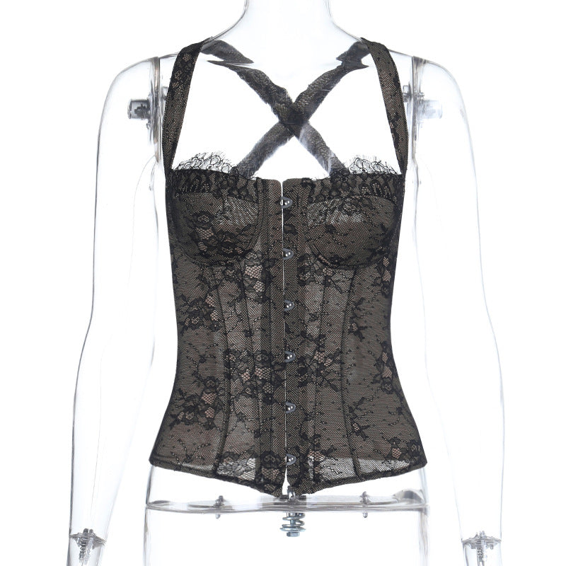 Lace Sexy Waist Tube Top Autumn All Matching Slim Fit Vest for Women