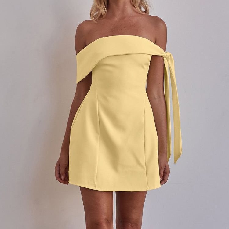 Off Neck Bandeau One Shoulder Sexy Short Dress Women Clothing A line Dress