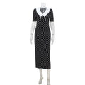 Women Clothing Hepburn French Polka Dots Retro Printed Color Matching Dress Slim Fit Slimming Dress