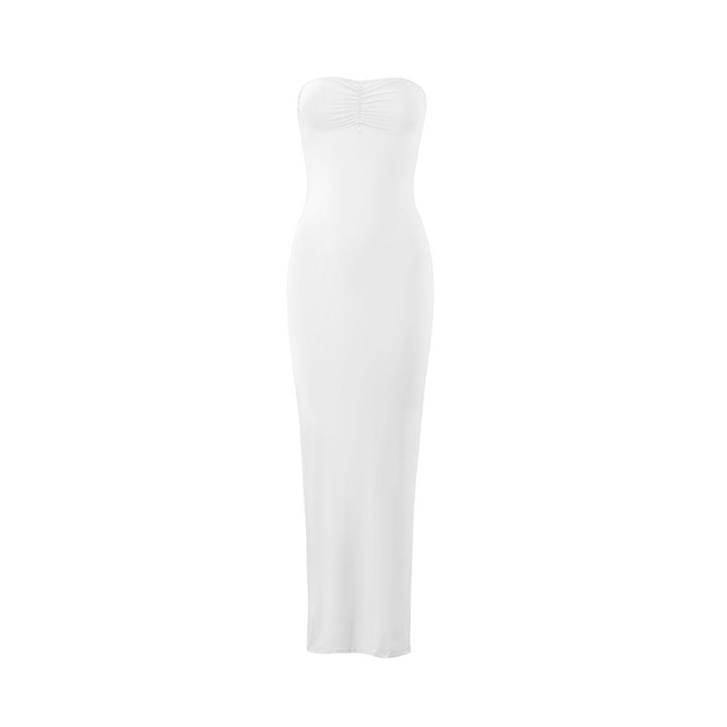 Women lothing Summer Sexy Wrapped Chest Slim Side Slit Long Solid Color Dress
