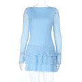 Round Neck Lace Stitching Sexy Sheer Long Sleeve Dress Women Tiered Dress