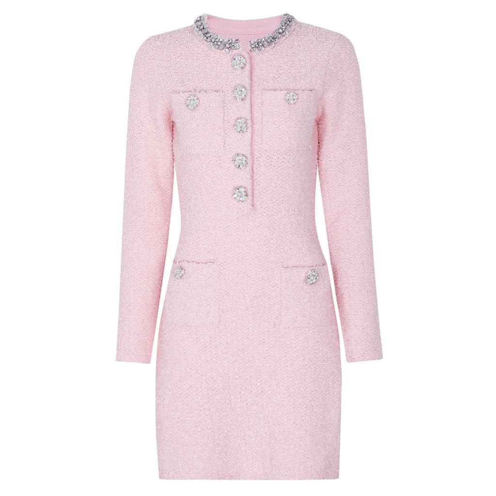 Spring Autumn Classic Knitted Net Red Popular Slim Fit Slimming Rhinestone Dress