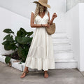 Casual Simple Sleeveless V neck Vacation Dress White Dress