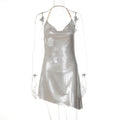 Spring Women Clothing Halter Swing Collar Sexy Backless Bronzing Slim Dress