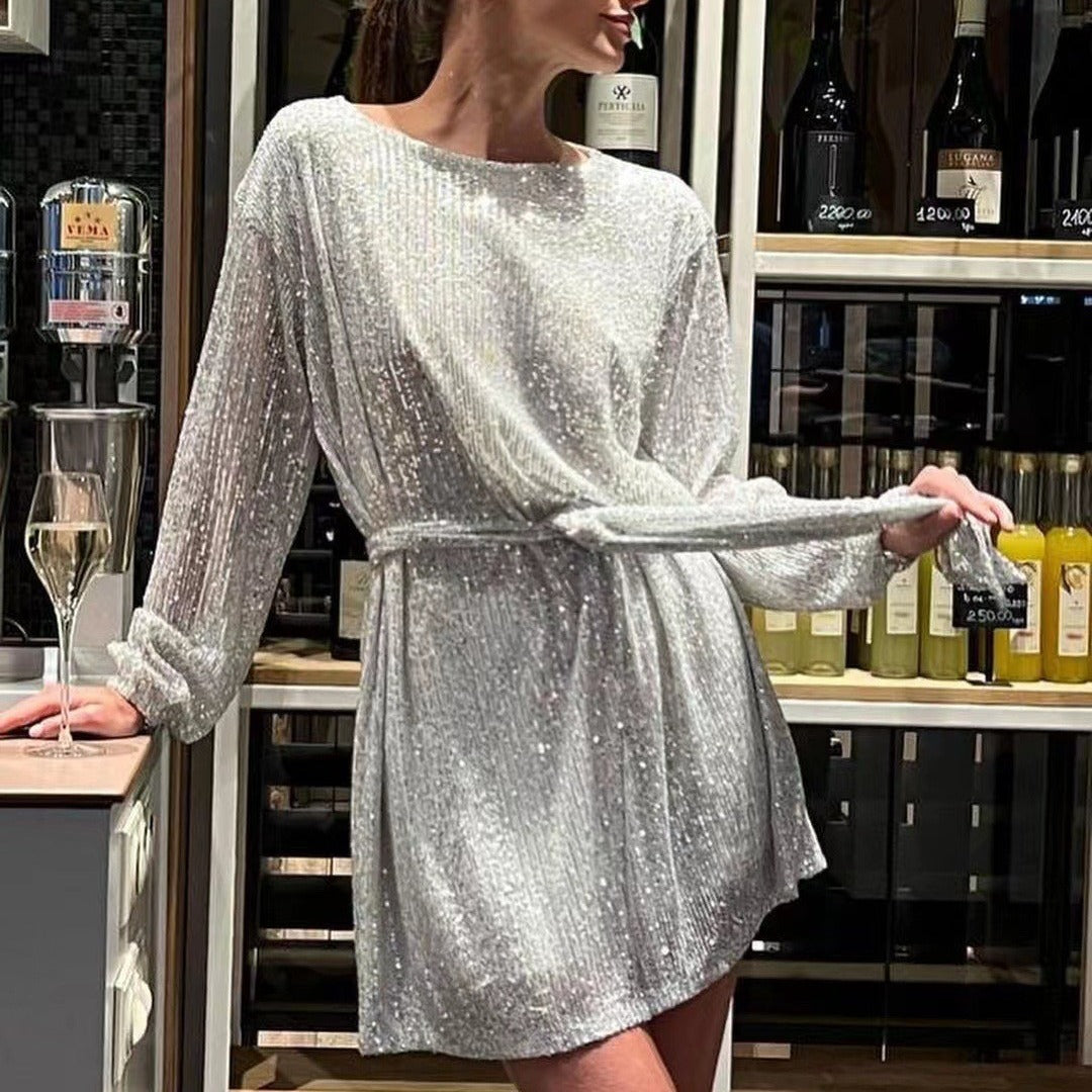 Festival Party Fashionable Sequ Sequin Color Waist-Tight Dress