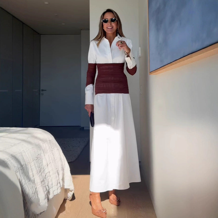 Summer Women Clothing Patchwork Slit Collared Dress