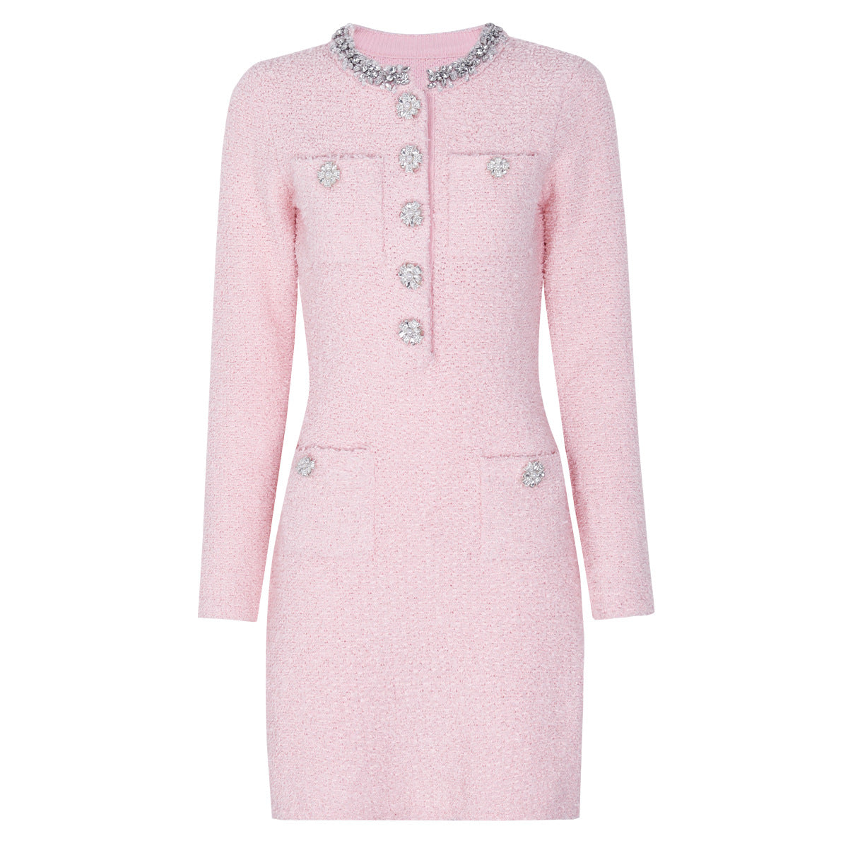 Spring Autumn Classic Knitted Net Red Popular Slim Fit Slimming Rhinestone Dress