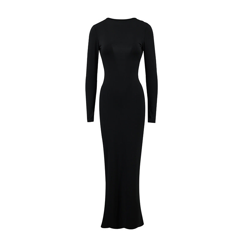 Slim Fit Long Sleeve Backless Sexy Hip Bag Dress
