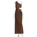 Women Dress Diagonal Collar Sleeveless High Grade Pleated Dress