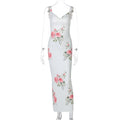 Summer Women Clothes Vacation Printed Maxi Dress Sexy Backless Slim Fit Dress