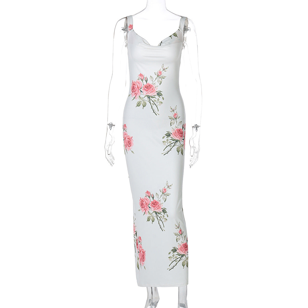 Summer Women Clothes Vacation Printed Maxi Dress Sexy Backless Slim Fit Dress