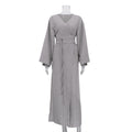 Casual Cross Design Lace up Dress Women V neck Long Sleeve Split High Waist Maxi Dress