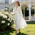 Spring French V neck Large Pocket Design Slim Fit Slimming Long Sleeves Women Dress