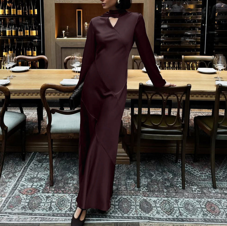 Autumn Scarf V neck Long Sleeve Elegant WomenElegant Dress