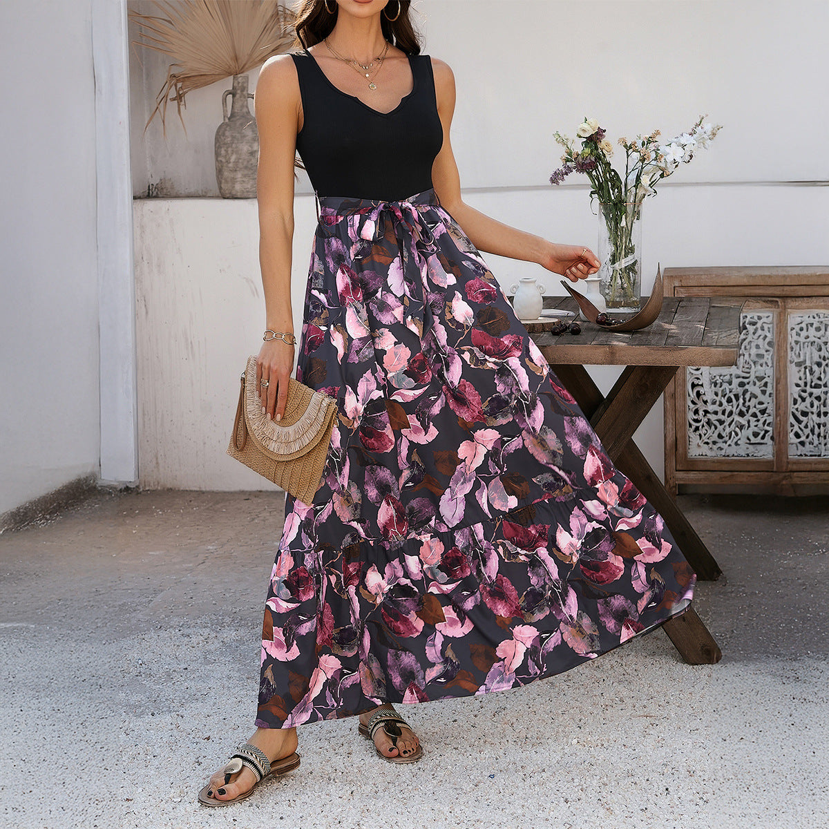 Women Clothing Summer Casual Holiday Floral Print Strap Dress