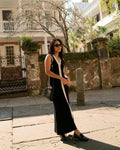 V neck Sleeveless Single Breasted Knitted Dress Tight Midi Dress Contrast Color Cardigan Sexy Summer Dress