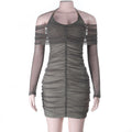 Autumn Winter Evening Dress Sexy Tube Top Halter Mesh Thin Glittering Hip Dress