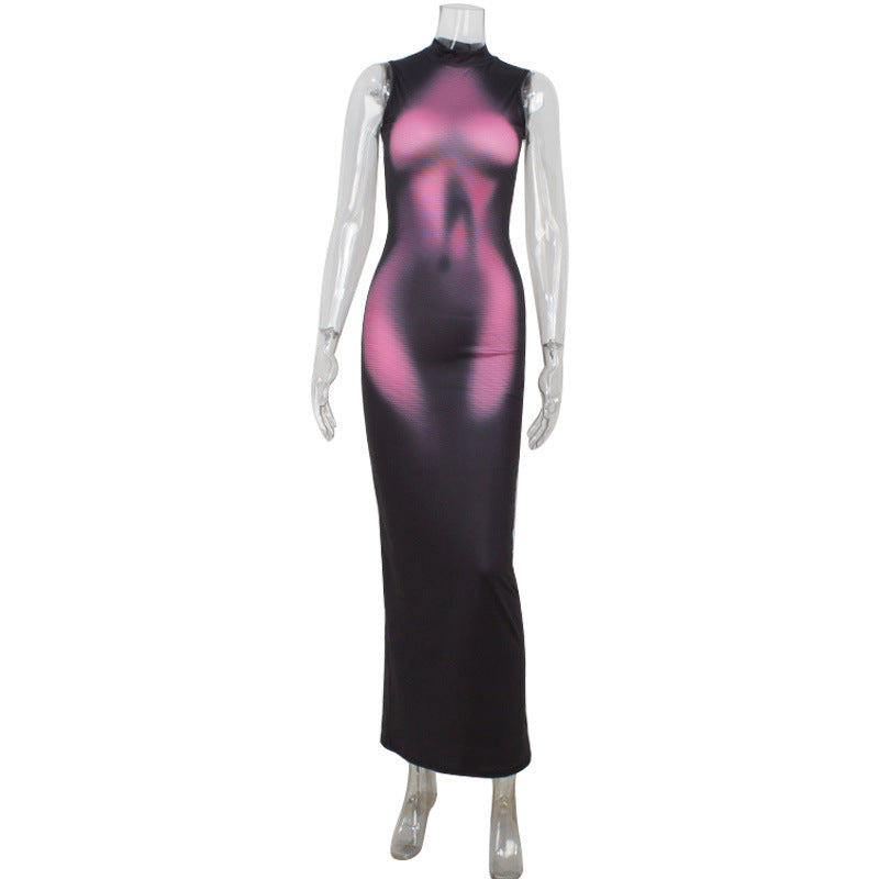 Sexy Women Clothing Cool Handsome 3D Printed Sleeveless Slim Fit High Elastic Dress Sheath Dress for Women