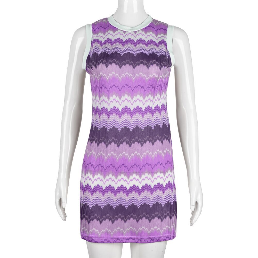 Women Clothing Spring Pattern Print round Neck Contrast Color Sexy Dress