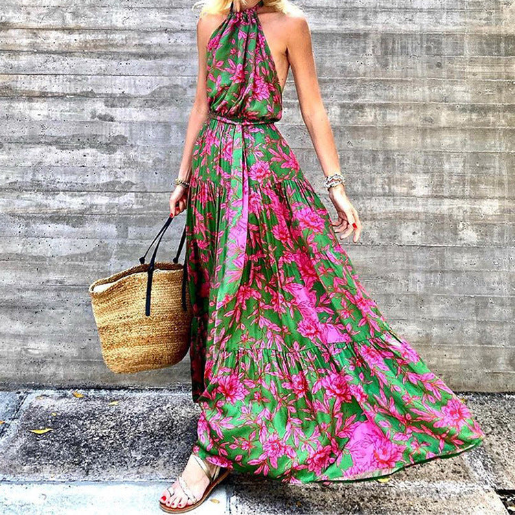 Summer Women Halter Sexy Backless Print Dress