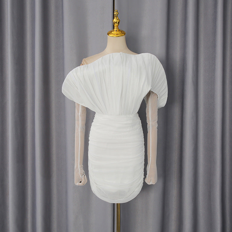 Spring High Grade Retro Sexy off Shoulder Dress Waist Slimming Sheath Elegant Dress Women