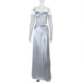 Winter Patchwork Maxi Dress Sexy Slim Tube Top Satin Dress