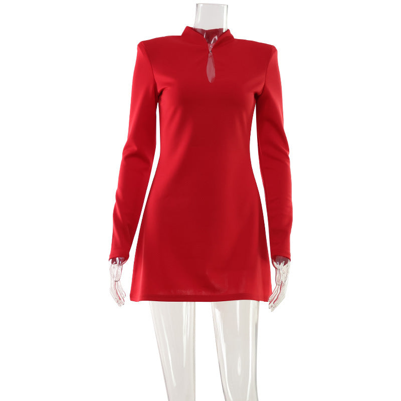 Women Clothing Red Simple Elegant Dress Chest Hollow Out Cutout out Cinched High Grade A line Short Dress Women