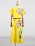 Elegant Summer Retro Waist Controlled Slim Fit Slimming Beautiful Floral Embroidery Design Skirt Two Piece Sets Women