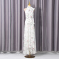 French Elegant Tea Break Dress Summer Stand Collar Printed Painted Ribbon Waist Slimming Dress Women