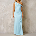 Summer Satin Slim Fit Oblique Shoulder Slimming Dress Sexy One-Shoulder Pleated Long Formal Dress