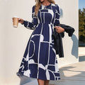 Fall Women Clothing Smocking Long Sleeve Printing Dress