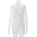 Women Clothing Summer Sexy Backless Cross Halterneck Lace up Sexy Slim Sheath Dress
