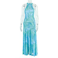 Elegant Women Clothing Office Printed Street A line Dress round Neck Pleated Sleeveless Maxi Dress