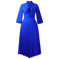 Three Quarter Sleeve Lace up Elegant Asymmetric Dress Pleated Dress