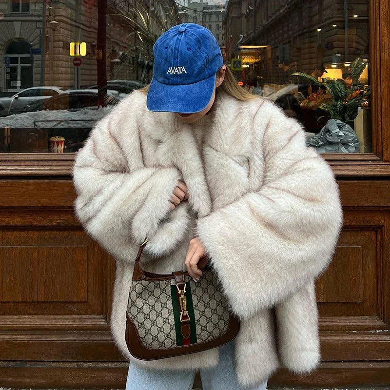 Thickened Autumn Winter Fur Coat Fluffy Dyed Tip Fox Fur Fur Coat Women Loose Leather Fur Coat