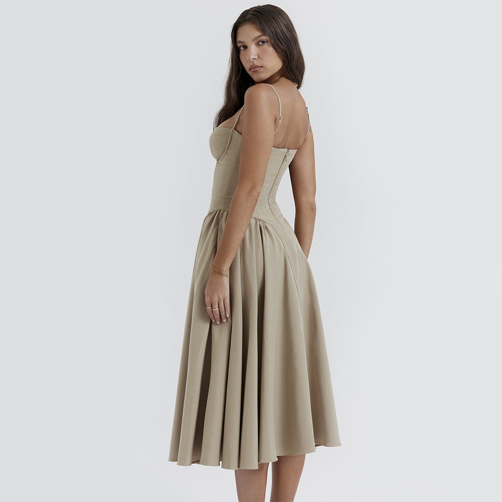 Sexy Dress Sexy Women Clothing Sexy V neck Strap Mid Length Dress Waist Tight Slim Backless Dress for Women