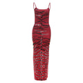 Fall Women Clothing Printed Sexy Backless Spaghetti Straps Sheath Split Dress