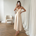 Simple Elegant Champagne Satin V neck Strap Dress