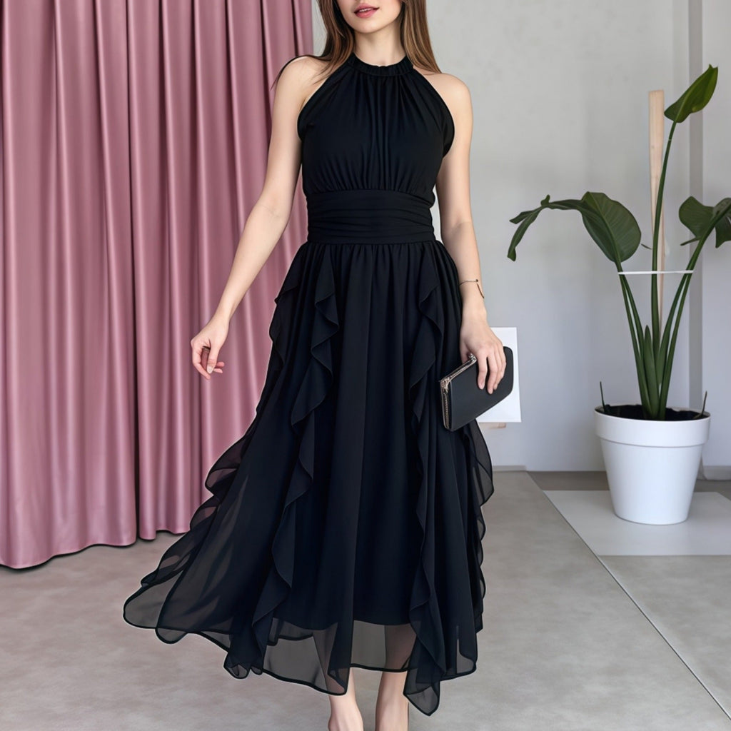 Summer Women Clothing French Ruffled Waist Slimming Dress