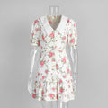 French V neck Puff Sleeve Dress Summer Waist Trimming Printing Short Dress Ruffled Dress